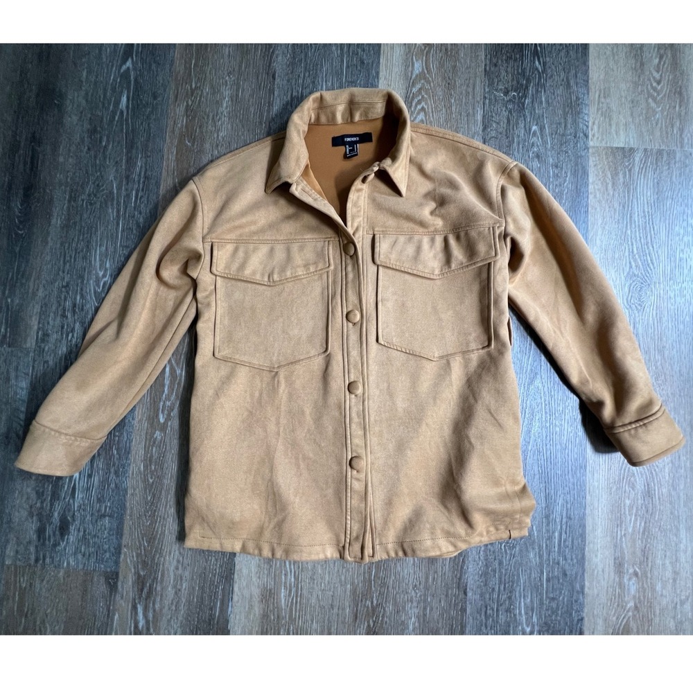 Forever 21 Faux Suede Shacket Womens Small Tan Camel Button Down Utility Jacket